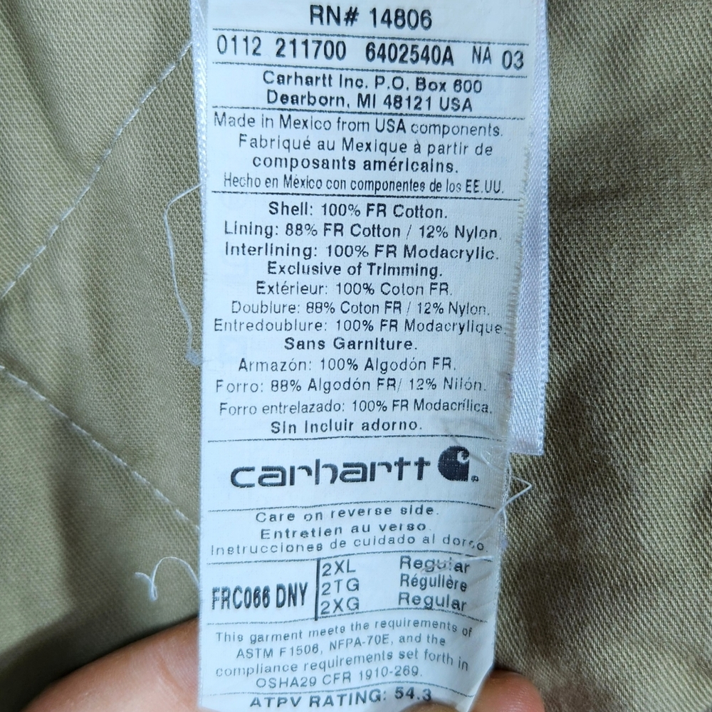 Carhartt Flame-Resistant Duck Traditional Coat Quilt Lined Navy | Men's 2XL XXL - Picture 7 of 10